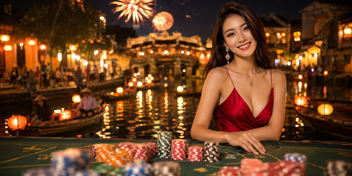 Không khí chợ đêm Hội An với người dùng theo dõi kết quả cá cược trực tuyến trên điện thoại